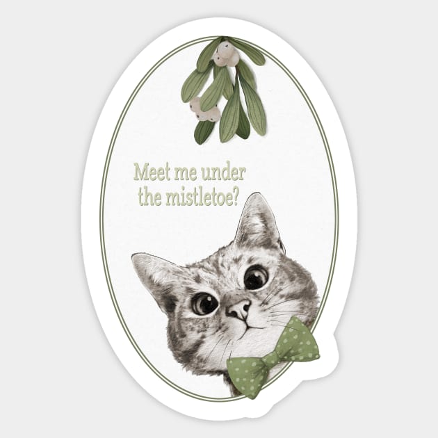 Meet Me Under The Mistletoe Sneaky Cat Sticker by LauraGraves